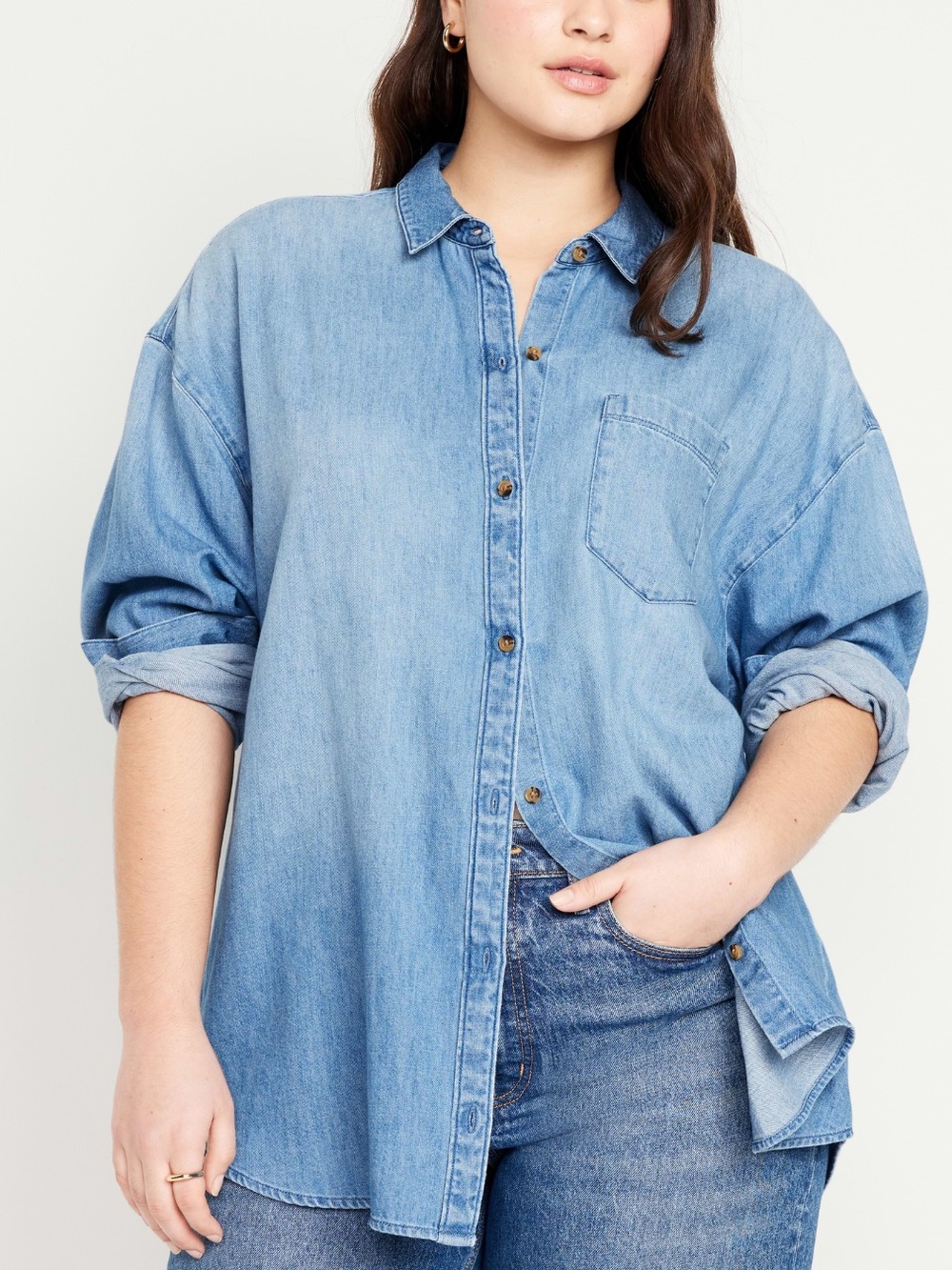 Old Navy The Boyfriend Shirt Denim Chambray Button-Up Shirt